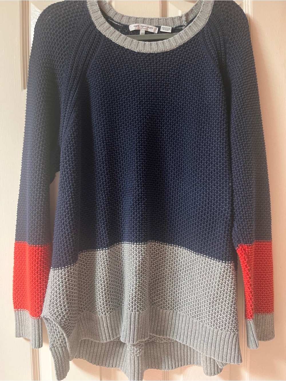 Cotton Navy, Gray & Red Colorblock Women’s Sweater